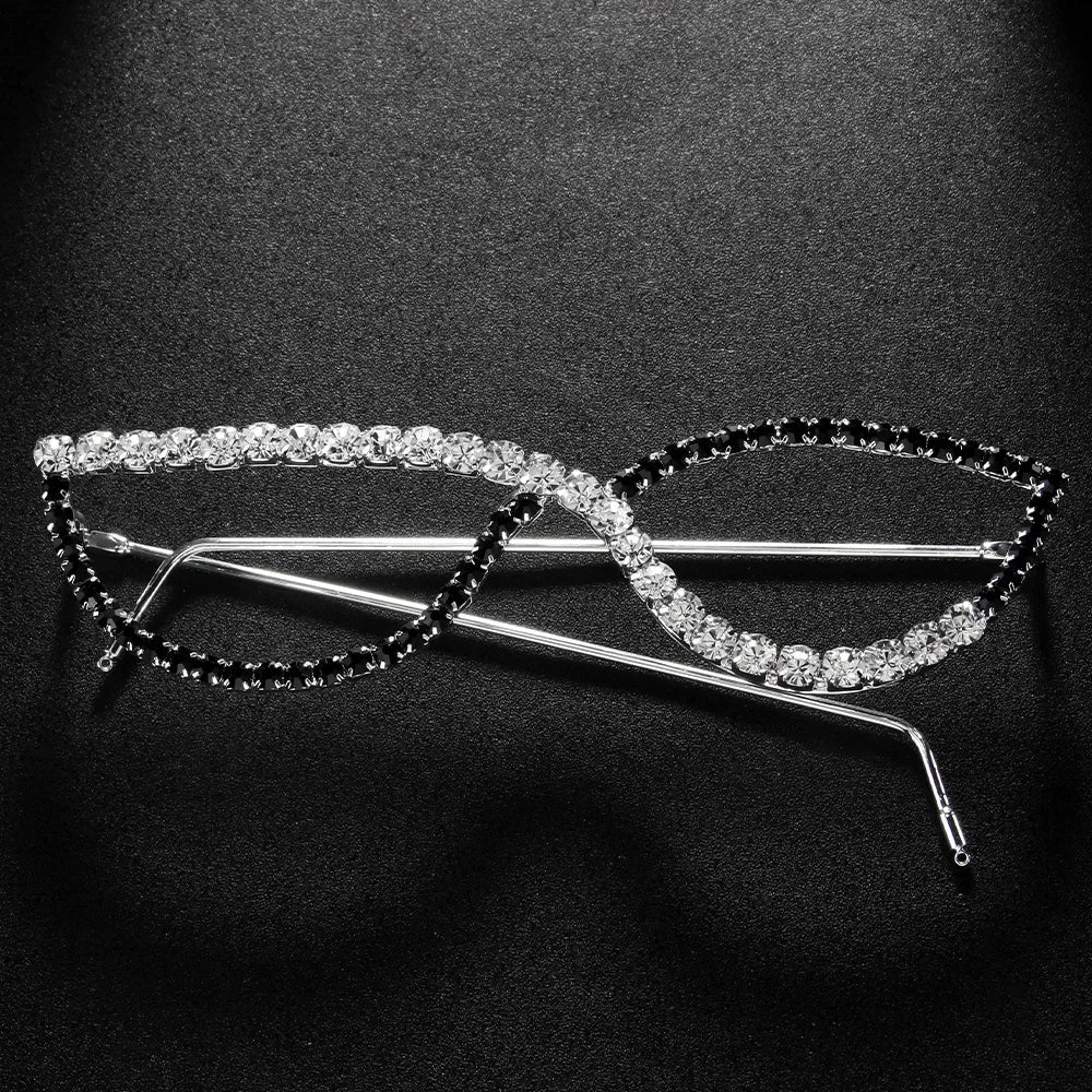 Stonefans Simple Rhinestone Cat Eye Glasses Frames Jewelry for Women Statement Spectacle Eye Decoration No Lens Eyewear Gift