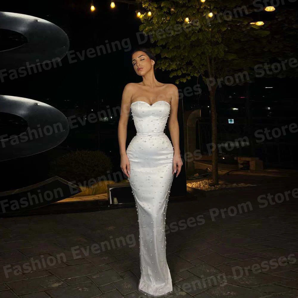 Sexy Women Mermaid Evening Dresses Sleeveless Vestidos Para Fiesta De Lujo Prom Gowns Customized Sweetheart Pearl Robe De Soirée