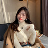 Damen Rollkragenpullover Winter 2025 Retro Rot mit Samtfutter Verdickter Innerer Thermostrickboden