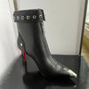 Gürtelschnalle Reißverschluss vorne Modenschau Stiefeletten Damen Herbst Winter Neu Spitz Metallverzierung Rote High Heels Ankle Boots
