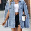 Benuynffy Single Breasted Cape Denim Coat Women Spring Fall Fashion Vintage Pockets Loose Jean Jacket Female Streetwear