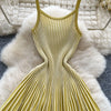 Joskaa 2026 Autumn Retro Striped Knit Dress Women Elegant Pleated Waist Slim Low Cut Sleeveless A-line Slip Dress Streetwear