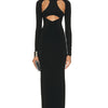 Damen Herbst Stretch-Bandage Aushöhlung Langarm Slim Maxi Schwarz Rückenfrei Bodycon Mode Clubs Celebrity Party Kleider