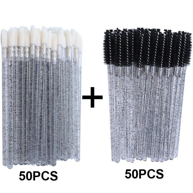 HIJOYSEEN 100 Pcs Makeup Brushes For Lip Eyebows Eyelash Shining Mascara Wands Applicators False Lashes Beauty Tools