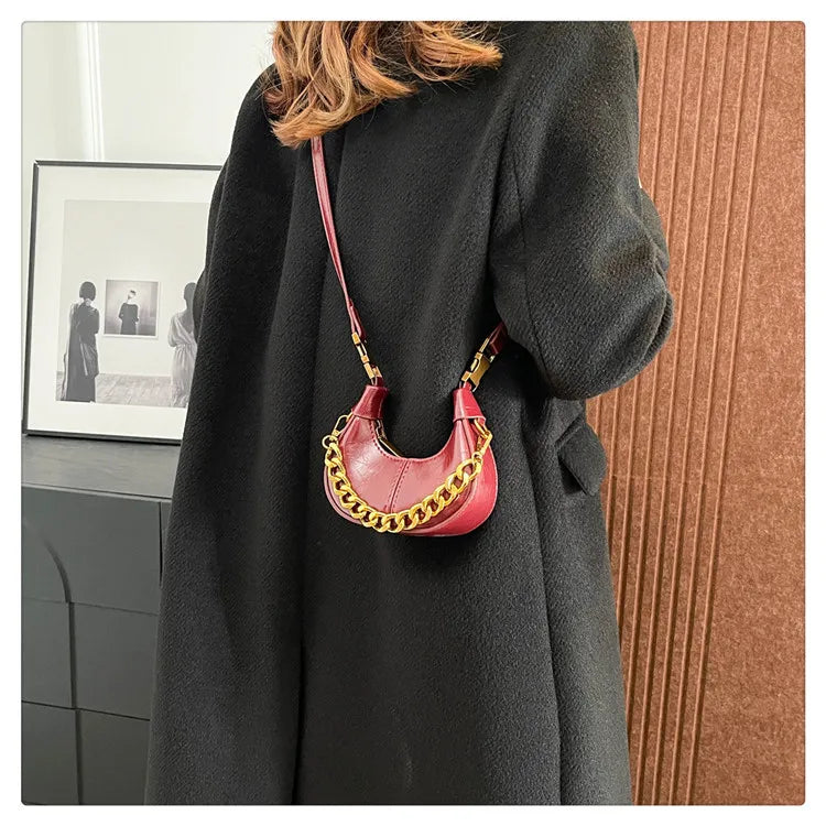 2024 Herbst Winter Mini Umhängetaschen für Damen Luxus Halbmond-Handtaschen für Damen Handtaschen mit Griff Weibliche kleine Tasche