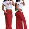 2025 Summer Two Piece Sets Women Outifit Fashion Print Colorblock O-Neck Short Sleeve Crop Top & Casual Striped Pocket Skirt Set