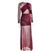 Articat Elegantes Mesh-Patchwork Langarm-Bodycon Party Club Abendkleid Sexy Doppellagiges Perspektivkleid Herbstkleidung