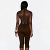 Solid color neck tie, knot, exposed back, tight fitting jumpsuit, cropped pants