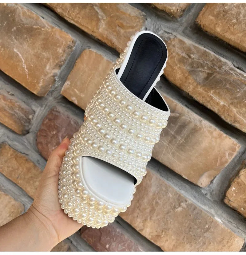 Luxuriöse handgefertigte Plateau-Keilsandalen mit Vollstrassteinen für Damen, modische Sommer-High-Heels, Pantoletten, klobige Schuhe
