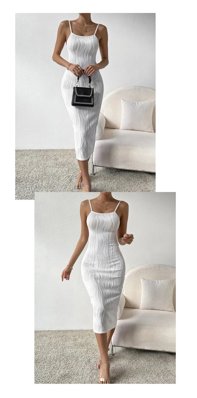 Elegantes weißes Neckholder-Kleid Damen rückenfrei sexy langes Kleid Strandurlaub einfarbige Kleider Frühling Sommer vielseitiger Unterrock
