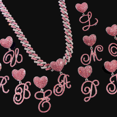 Hip-Hop-Bling-Halskette mit rosa Kristall-Schriftzug für Damen, Iced-Out-Paved-Cuban-Kettenhalskette, Statement-Schmuck
