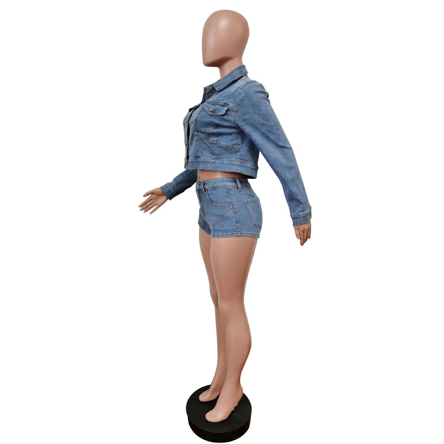Autumn Outfits for Women 2024 Denim Jacket Shorts Two Piece Sets Streetwear Diamonds Distressed Short Pants Buttons Coat Suit