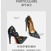 2025 Spring New High Heels Women's Embroidered Beaded Black Sexy Queen's Heel 10-12cm Pointed