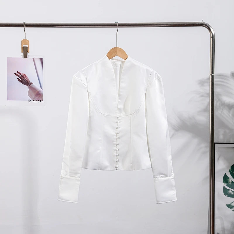 Urban White Women Blazer Coats Elegant Single Breasted V-neck Long Sleeve Female Jacket 2025 Autumn Office Lady Outwears