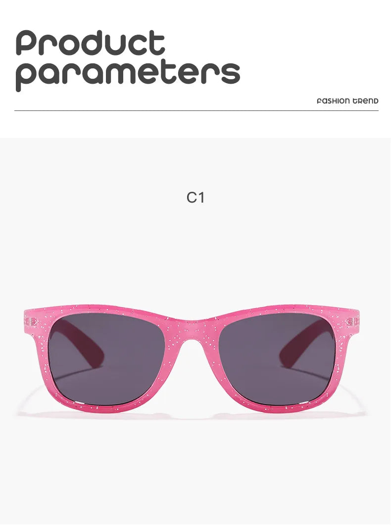 2024 Neue trendige coole bunte glänzende quadratische Sonnenbrille für Kinder Mädchen Trendige modische süße Sonnenbrille Kinderbrille