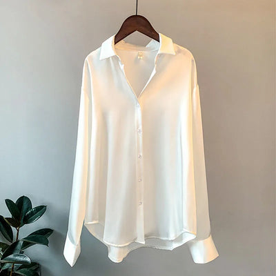 1pcs Woman Spring Autumn Satin Shirt Lady Long Sleeve Lapel Blouses Cardigans Elegance Sweet Casual Coats Girl Sunscreen Top