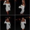 Mozision Blumen-Spitzen-Off-Shoulder Maxikleid für Damen, weiß, trägerlos, rückenfrei, langärmlig, Bodycon, Club, Party, sexy langes Kleid