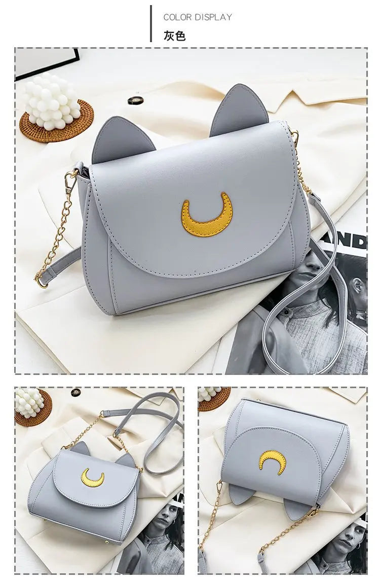 Summer Sailor Moon Ladies Handbag Black Luna Cat Shape Chain Shoulder Bag PU Leather Women Messenger Crossbody Small Bag Purses