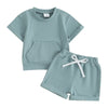 Toddler Infant Boys 2 Piece Outfits Solid Color Short Sleeve Pocket T-Shirt and Elastic Shorts Summer Baby Boy Clothes Set