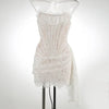 XIAOTANG Elegantes Trägerloses Spitzenkleid für Damen, sexy, modisch, schulterfrei, unregelmäßig gerafft, Bodycon, Nachtclub-Partykleid