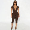 Solid Color Sexy Slim Fit and Slimming Chest U-Neck Jumpsuit, Versatile and Fashionable Jumpsuit Cropped Pants