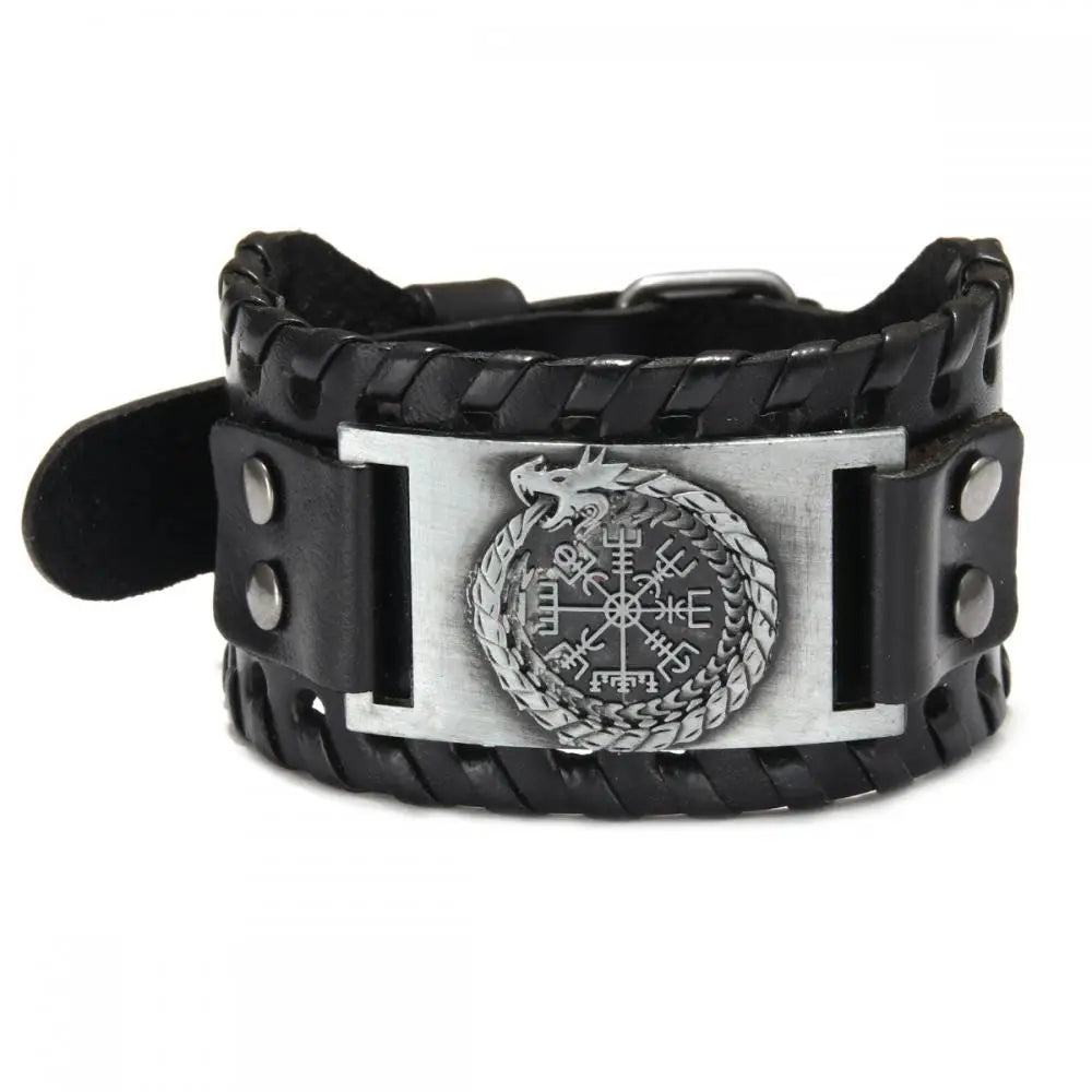 New Retro Wide Leather Pirate Compass Bracelet Men's Bracelet Celtic Viking Jewelry Compass Bracelet Accessories Party Gifts