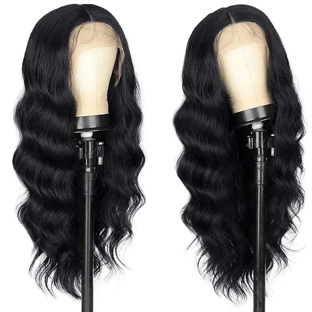 Dark Purple Body Wave Lace Front Wigs Synthetic Deep Burgundy 13x4 Lace Front Wigs Grape Purple Glueless Wigs 180% Density Women