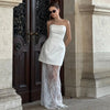 Tornova Strapless Lace Dress Sets Female Elegant Sexy Strap Vest High Waist Splice Long Skirt Ladies Slim Banquet 2 Pieces Set