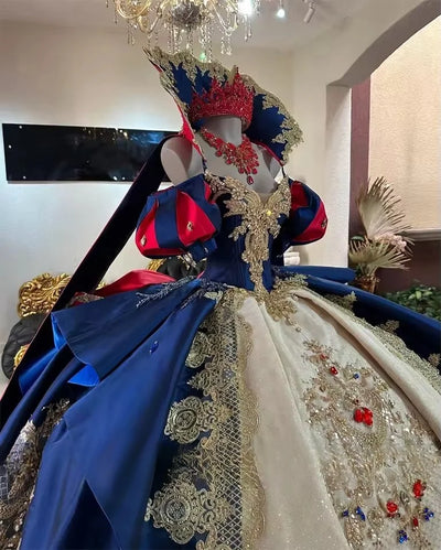 Elagant Royal Blue Princess Quinceanera Dresses Puffy Bead Sequins Appliques Gems Vestidos 15 Años Birthday Dress Customized