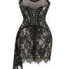 XIAOTANG Elegantes Trägerloses Spitzenkleid für Damen, sexy, modisch, schulterfrei, unregelmäßig gerafft, Bodycon, Nachtclub-Partykleid