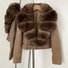 OFTBUY Natural Fox Fur Faux Leather Jacket Female New Autumn Short Top Clothing Women Long Sleeve Fake Leather Real Fur Coat