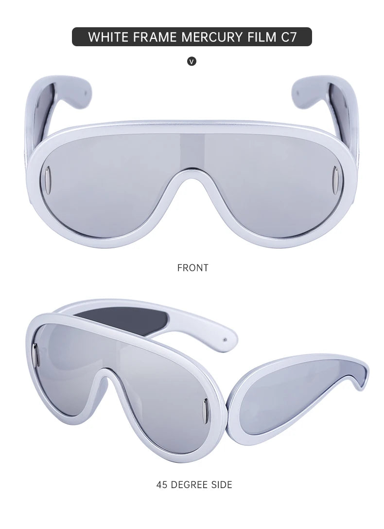 Oversized Wellen-Masken-Sonnenbrille Einteilige Damen-Sport-Y2K-Punk-Sonnenbrille für Damen 2024 Luxusmarke Steampunk-Brillen-Goggle