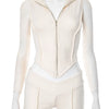 Weird Puss Lines Patchwork 2 Piece Set Women Zipper Cardigan Irregular Crop Top+Skinny Peach Hip Shorts Simple Sporty Streetweas