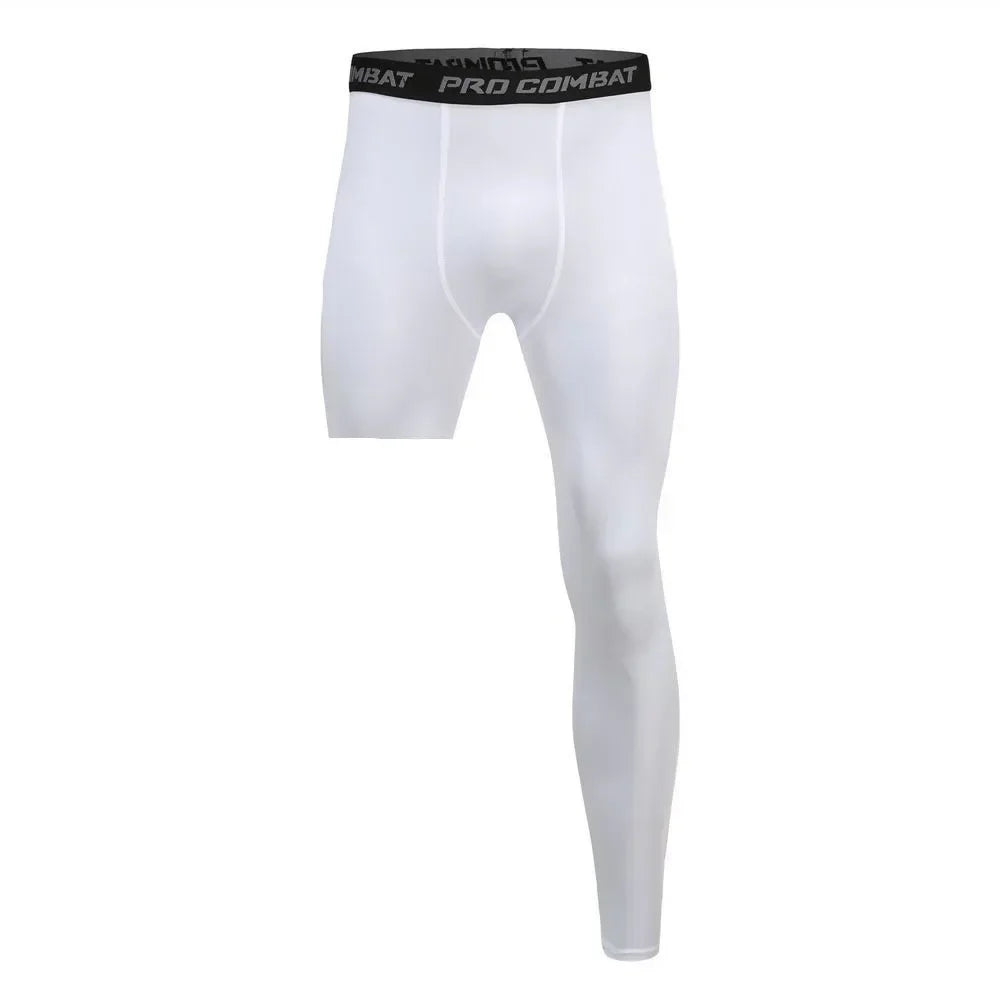 Men Compression Pants Base Layer Exercise Trousers Running Tight Sport Cropped One Leg Leggings Basketball Football Yoga Fitness