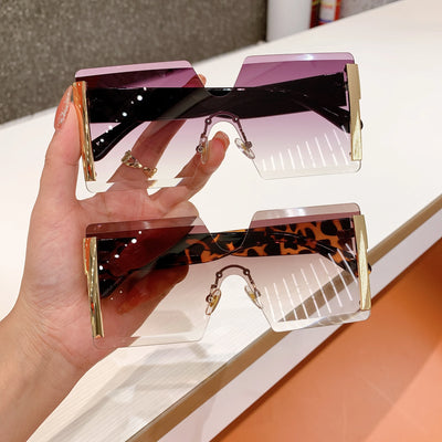 2023 Mode Neu Damen Übergroße Randlose Sonnenbrille Vintage Farbverlauf Tee Coole Sonnenbrille Damen UV-Schutz