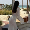 Sexy Women Long Knit Beach Dress Hollow-Out Deep V-Neck Long Sleeve Bikini Cover-Ups Dress Fall Backless Holiday Dress