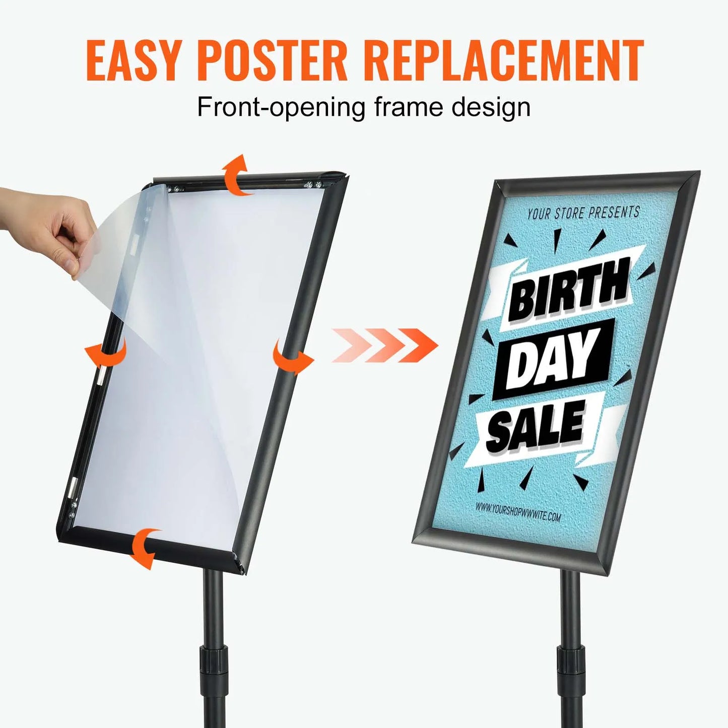 VEVOR Pedestal Sign Holder Vertical & Horizontal Adjustable Heavy-Duty Floor Poster Stand for Display Advertisement and Outdoor