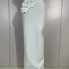 Women Sexy White Flowers V-Neck Tops Bodycon Long Dress Two Pieces Set Eveing Party Prom Gown Nightclub Celebrate Birthday Dress