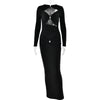 Articat Sexy Hohl Saum Langarm Elastisches Enges Kleid Damen Falten Doppellagig Weibliche Vestidos Elegantes Party Abendkleid