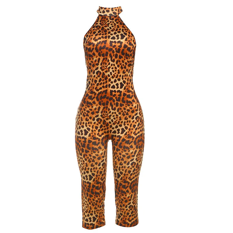 Blumendruck Sommer Caprihosen Jumpsuits Damen Sexy Ärmellose Schnürung Neckholder Rückenfrei Geraffte Peach Hips Slim Rompers