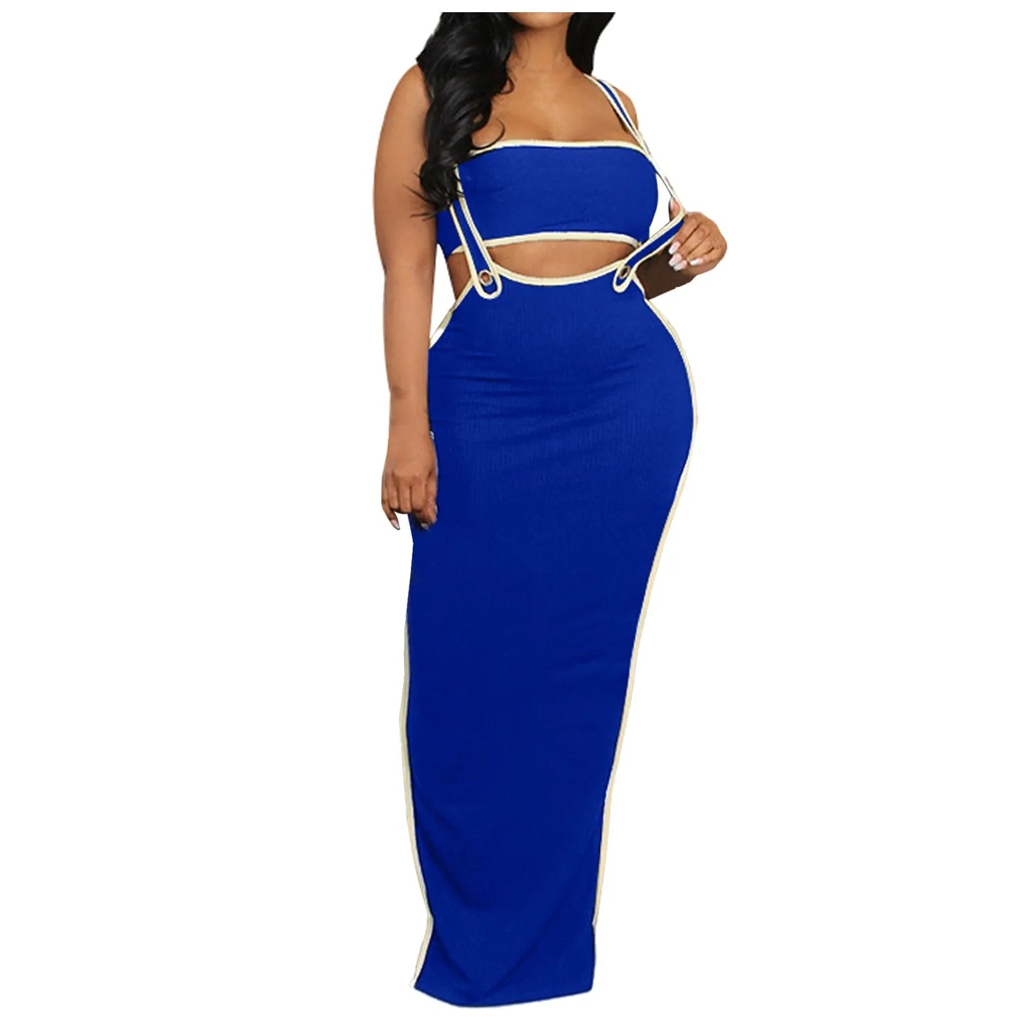 Women Dresses 2 Piece Outfits Sexy Sleeveless Slit Dress Hollow Out Bodycon Maxi Skirt Sets Vacation Midi Dress فساتين سهرة