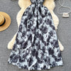 2024 New Summer Korean Fashion Rose Flower Print Romantic Retro Party Dress Elastic High Waist Vacation Long Dress Beach Vestido