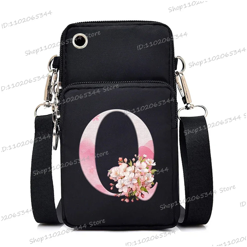 Damen Kuriertasche Kleine Handtasche Umhängetasche Geldbörse für Handy Sakura 26 Alphabet-Druck Münzgeldbörse Damen Kartenhalter