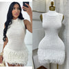 Women's Solid Color Sleeveless Round Neck Slim Fitting Fringe Fur Dress for Summer 2025