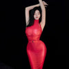 Sexy Women Sheer See Through Micro Mini Dress Oil Shiny Bandage Tight Packet Hip Step Dress Cosplay Maid Pencil Dress