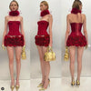 2024 New Sexy Mesh See through Stereoscopic Flowers Red Mini Evening Dress Sweet Woman Birthday Party Dress Performance costume