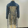 Women Denim Jacket Back Grid Fringe Design Denim Jacket Ladies Spring and Fall Fashion Short Personalized Jacket Coat 2024 New