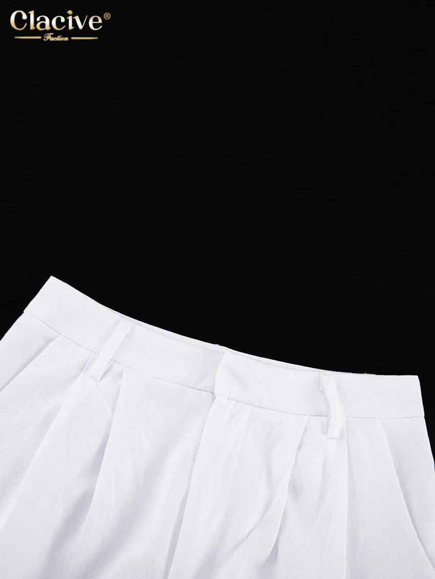 Clacive Summer White Linen Two Piece Set For Women 2023 Fashion Sleeveless Tank Top New In Matching High Waist Wide Pants Set