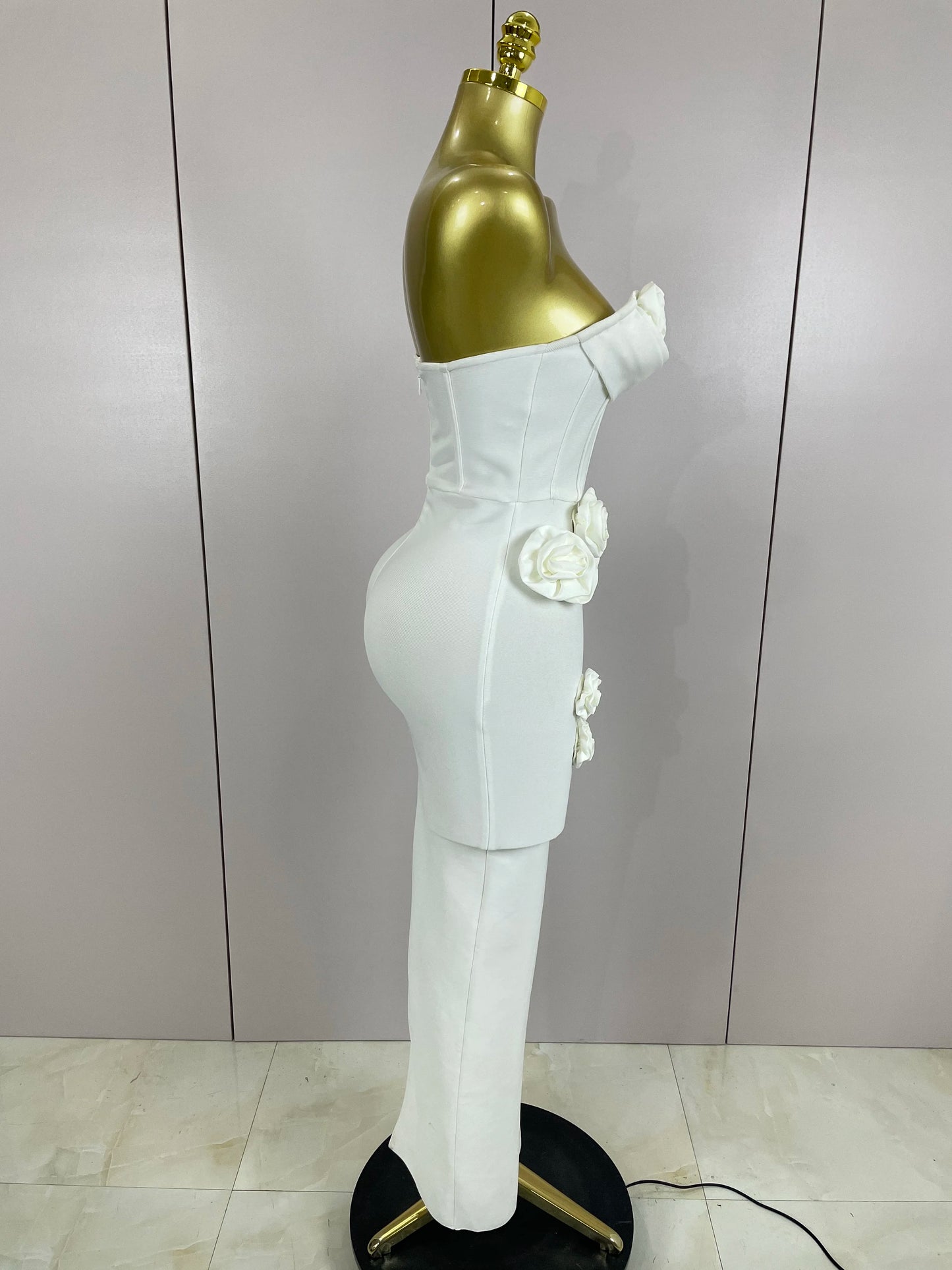 Sexy Fashion White Elegant Strapless Flower Bodycon Long Dress Women Casual Streetwear Club Birthday Party Slim Elegangt Dresses