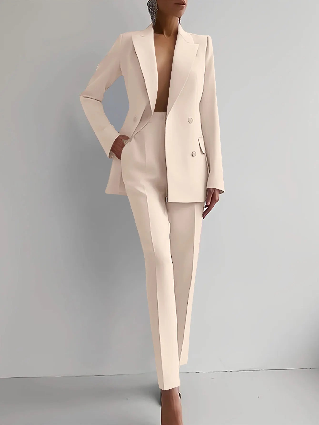 Pant Suits Women Blazer Double Breasted Blazers Ankle Length Pencil Pants Two Pieces Solid Office Lady Summer Slim Fit 2025